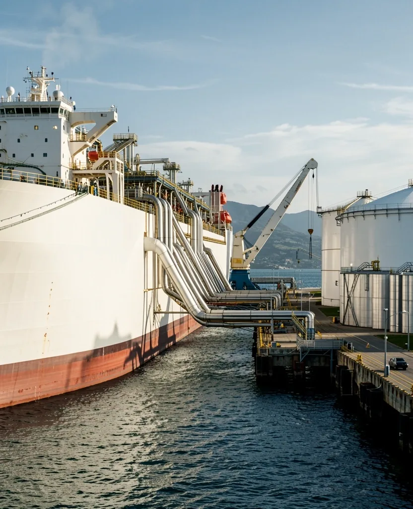 Buque metanero en terminal marítima para exportación de gas natural licuado