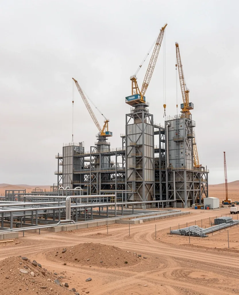 Planta de procesamiento y licuefacción de gas en construcción