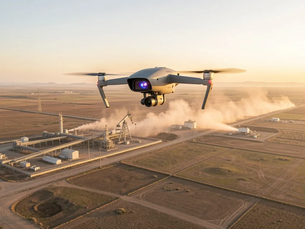 Dron con cámara térmica monitoreando gasoductos