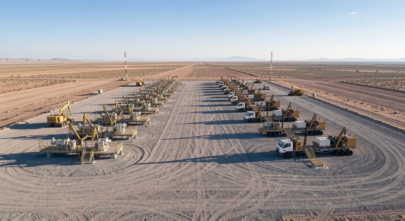 Plataforma de perforación en Vaca Muerta al amanecer
