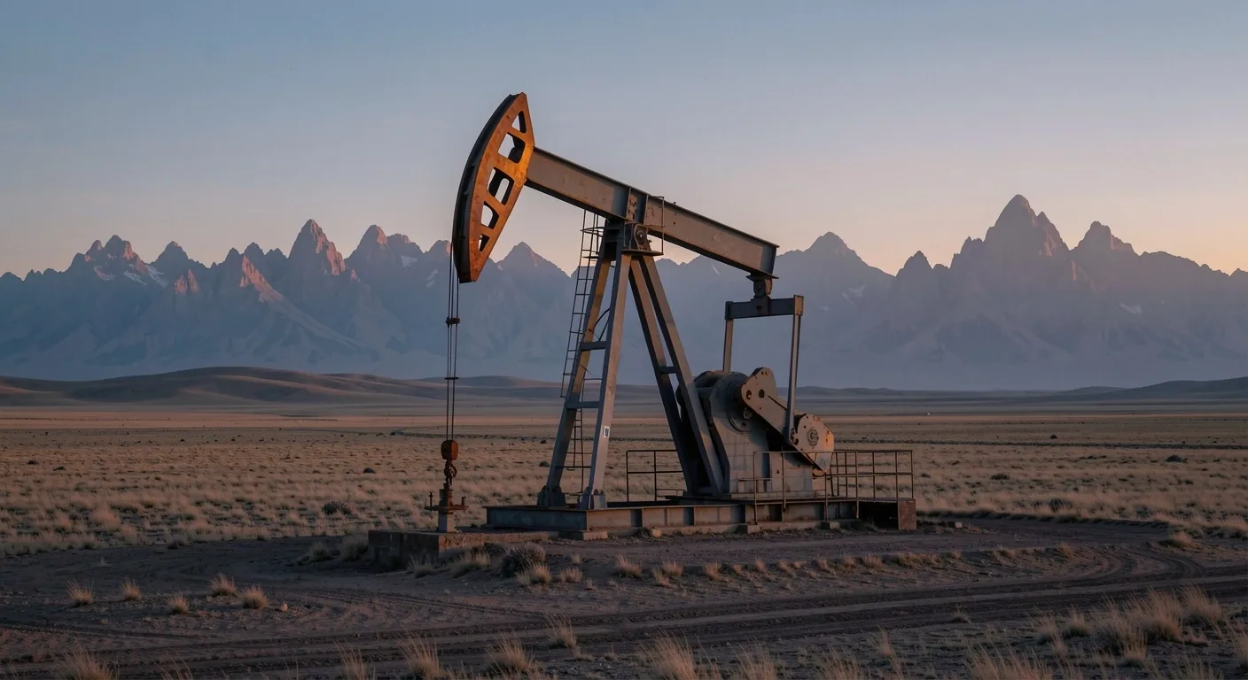 Instalaciones petroleras en la Patagonia argentina al atardecer